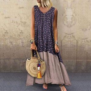 Women Dress Size 2XL Floral Print Sleeveless Henley Neck Casual Dress